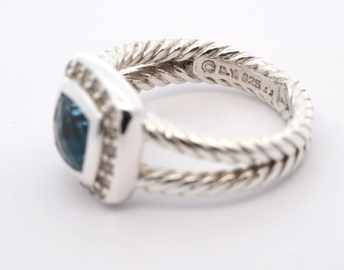 David Yurman 7mm Albion Hampton Blue Topaz with Diamonds 925