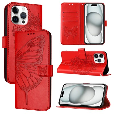 For iPhone 16 Pro 15 14 13 12 11 X 8/ 7 Embossed Leather Flip Wallet phone Case