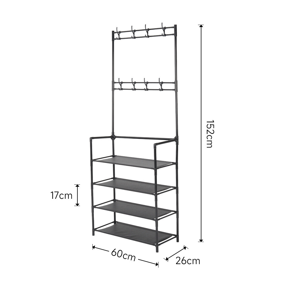 Metal Hat Coat Rack Stand Shoe Storage Shelves Hallway Organizer