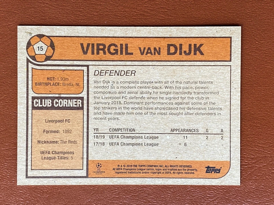 Virgil van Dijk - Liverpool - 2019 Topps UEFA Champions League Living Set #15 - Image 2 of 2
