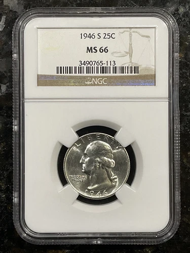 1946‑S Washington Quarter – NGC MS‑66 Choice Unc. 90% Silver Coin