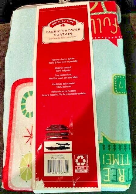 Cortina de ducha de tela Holiday Time Santa Stops Here NUEVA Foto 2 de 3