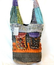 NEW HANDMADE IN NEPAL FADED BLUE,MAROON COTTON RIPPED CROSSBODY,SHOULDER BAG
