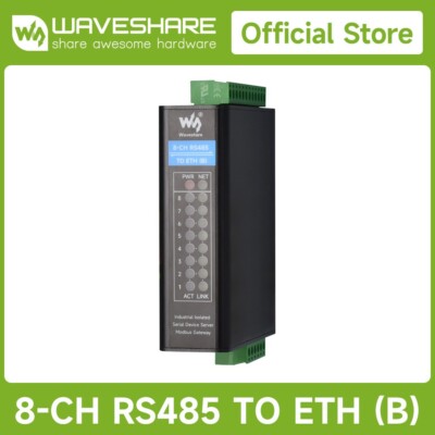 Waveshare 8-Ch RS485 to RJ45 Ethernet Serial Server 8 Channels RS485 Modbus Gate
