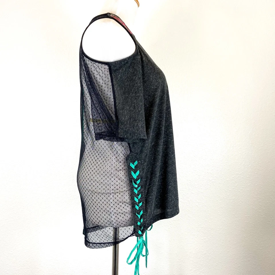 Top gris Anthropologie Nick & Mo para mujer talla mediana encaje espalda hombro frío Foto 4 de 4