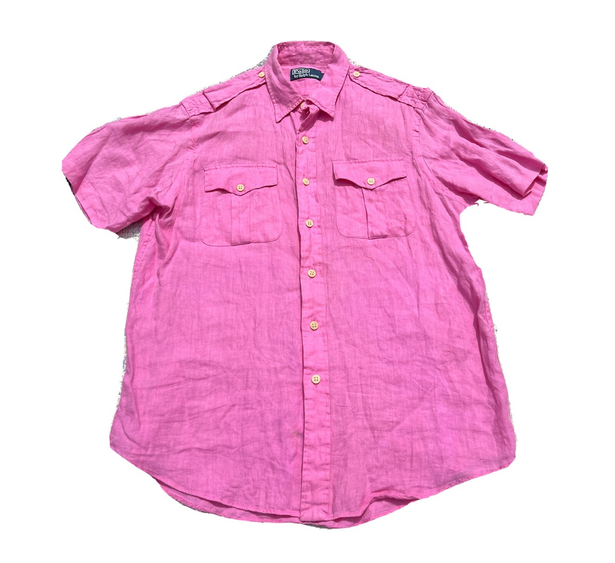 Vintage Polo Ralph Lauren Short Sleeve Button Up Shirt Size L Pink 