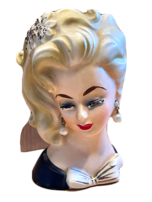Vintage Enesco Head Vase Demure Lady with Bow and Pearl Earring