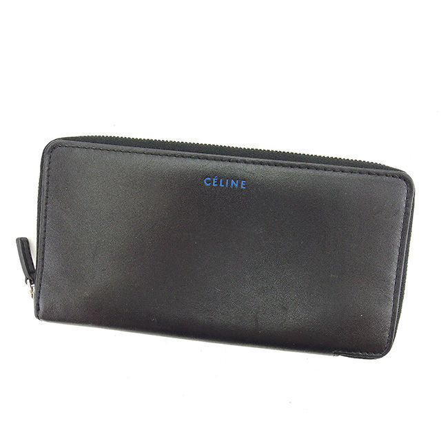 Celine Long Wallet Round Zipper Logo Black Blu _8… - image 1