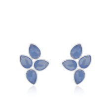 Wholesale Sterling Silver Blue Chalcedony Gemstone Stud Earrings Jewelry