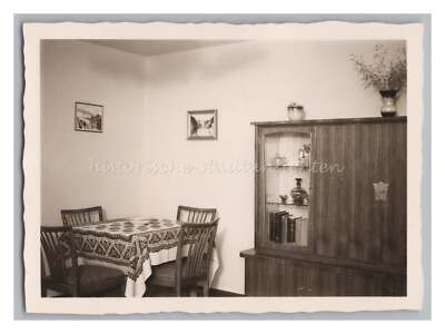 Living Room Furnishings 1957 - Apartment Dining Table Display Cabinet - Old Photo 1950s