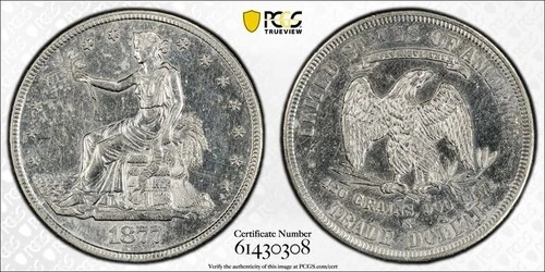 1877-S Trade $1 Dollar Coin PCGS Gold Shield AU Details Environmental Damage