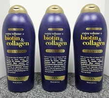 3 X OGX Extra Strength BIOTIN & COLLAGEN Shampoo - 25.4 fl oz/EACH sulfate free