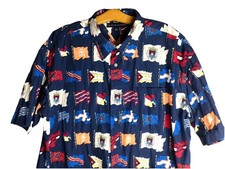 VTG. 90  s Tommy Hilfiger World Flags All Over Print Button Up Shirt Mens XL 245