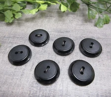 Flat Button Lot Of 6 Black Round 11/16 Inch 2 Hole Classic Traditional Vintage