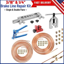 Car Brake Line Repair Kit 3/16 + 1/4 25 FT Pipe Double Flaring Tool Nuts Fitting