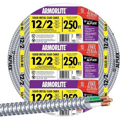 250 ft 12 2 Solid Copper MC Lite Cable Aluminum Electrical Wire
