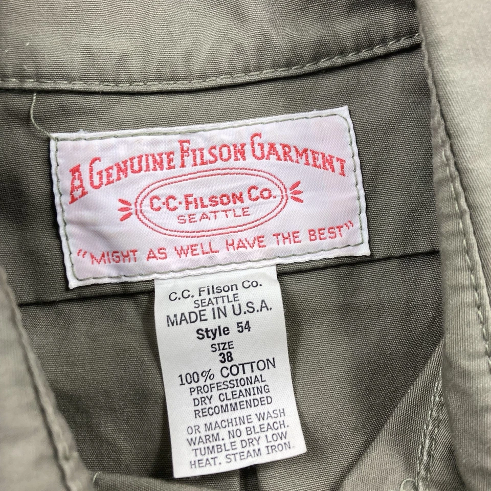 Vintage CC Filson Safari Shirt Mens Size 38 Drab Short Sleeve Style 54 USA Made - Image 4 of 4
