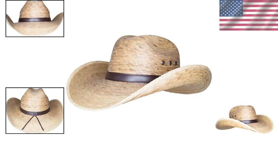 Sombrero Western Palm Leaf com detalhes em couro sintético - Acessório perfeito de verão - Imagem 2 de 4