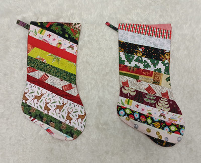 Vintage Strip Quilted Christmas Stockings Hand Made Quilt Sewn Grandma Core