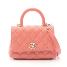 CHANEL Coco Handle XXS Top Handle Handbag Caviar Skin Coral Pink Gold #RC301