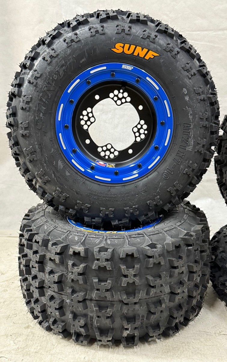 DWT G3 Black / Blue Beadlock Wheels Sunf A027 Tires Suzuki LTR450