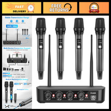 Wireless Microphone System - 4 Dynamic Handheld Mics, 262ft Range, 40-Hour Batte