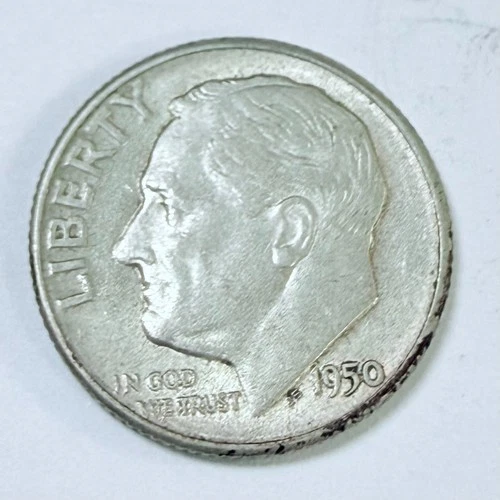 1950 D Roosevelt Dime 90% Silver 10c US Coin, EXTRA FINE CONDITION #6953