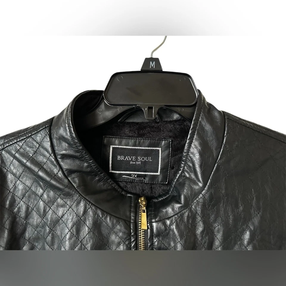 Chaqueta de motociclista Brave Soul negra para hombre imitación cuero vegano forrada talla grande 3X Foto 2 de 4