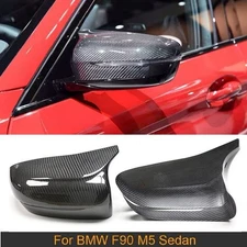 Dry Real Carbon Fiber Side Mirror Cover Cap Add On For BMW M5 F90 2018-2022