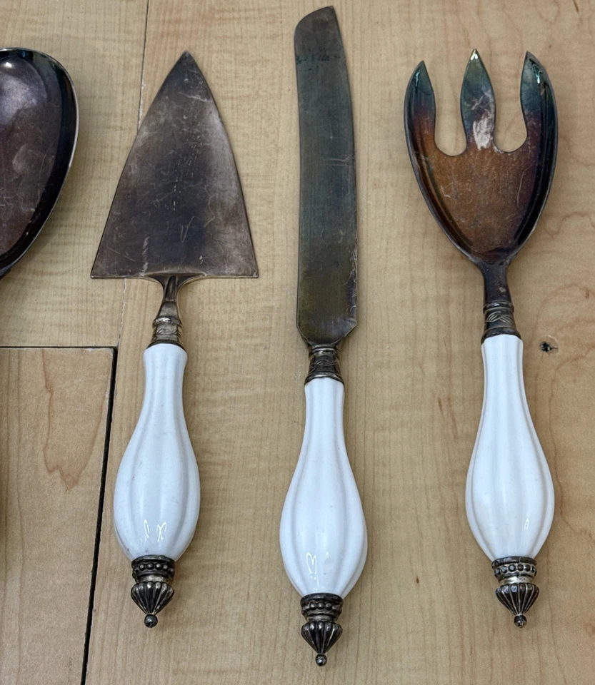 Utensilios para servir Godinger de plata mango de porcelana 4 piezas vintage plateado Foto 3 de 4