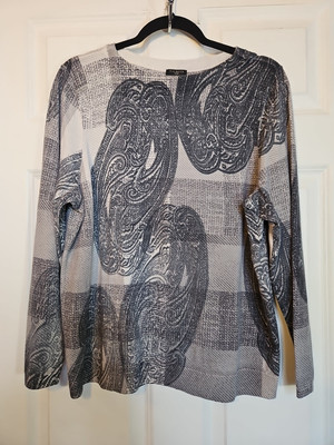 Talbots pure murano wool  2x sweater paisley gray Plaid long sleeve NWOT