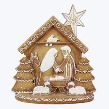 YI Christmas Decor -Gingerbread Nativity Holy Family Stable Figurine Scene