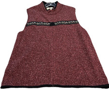 Vtg Woolrich Women's Ruby Red Heather Sweater Vest Sz XL Zip Cotton Blend