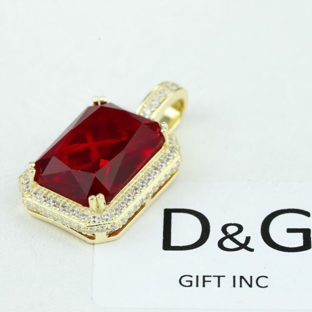 DG 925 Sterling Silver 30mm Red RUBY Cubic zirconia Charm*Unisex Gold plate*BOX DG 925 Sterling Silver 30mm Red RUBY Cubic zirconia Charm*Unisex Gold plate*BOX