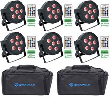 6 Rockville BATTERY PAR 61 Rechargeable RGBWA UV DMX DJ Wash Lights Remotes Bags