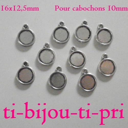 LOT de 10 SUPPORTS PENDENTIFS CABOCHON b 10mm ARGENTE 16 x 12,5mm collier perle  - Photo 1 sur 2