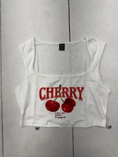 Shein White Cherry Graphic Print Cropped Tank Womens Size Medium