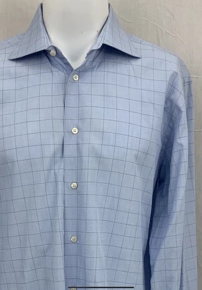 Camisa Romeo Gigli 15.5 33 Cuadros Azul 100% Algodón Hecha en Rumania YGI N2-57 Foto 3 de 4