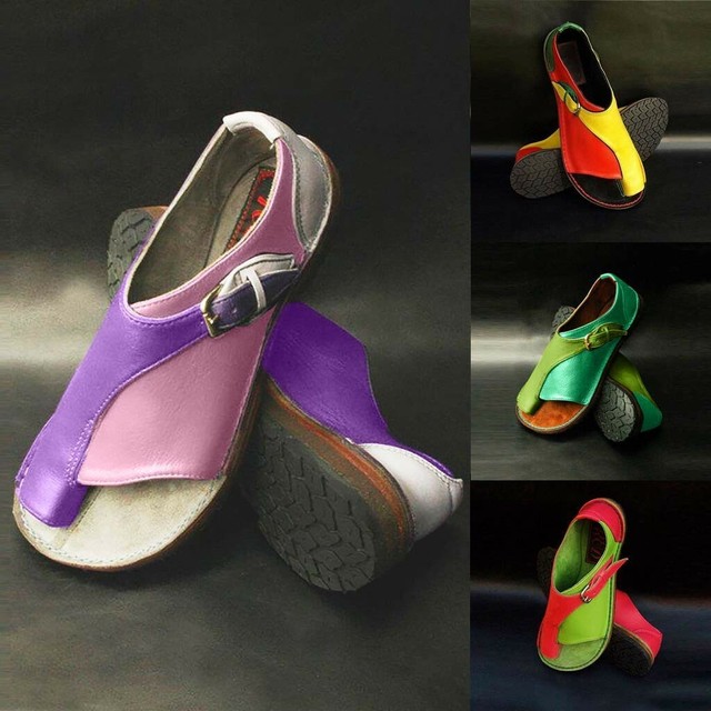 patchwork buckle flat sandal