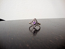 VTG 1970s AMETHYST W/MARCASITE COCKTAIL RING STERLING SILVER STAMPED 925 SZ 8.5