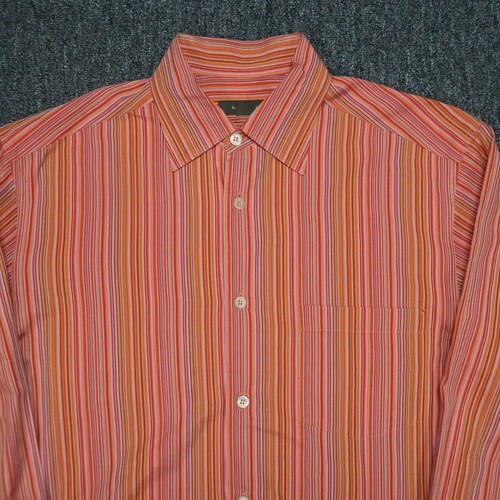 Ermenegildo Zegna Shirt Mens Medium Red Orange Striped Long Sleeve Button Italy - Picture 2 of 7