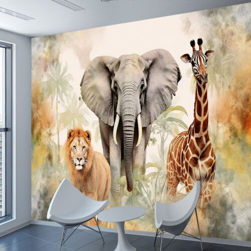Peel and Stick or Silk Wallpaper Safari Animal Kids Wall Papers Home Decor Mural - Picture 2 of 9
