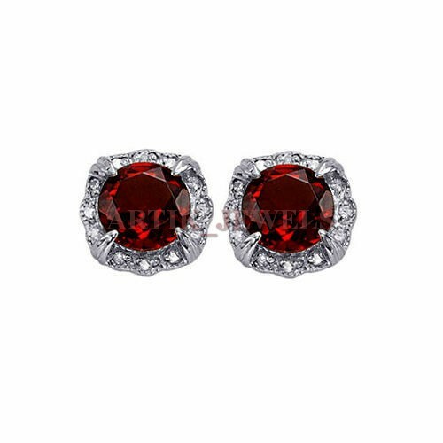 Natural Garnet Gemstone with 925 Sterling Silver Cufflink #2234 - Picture 1 of 3