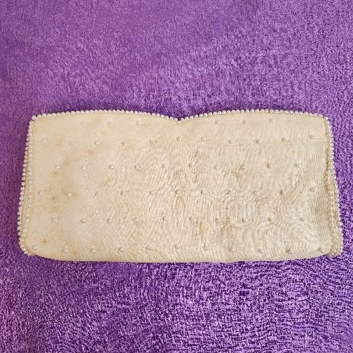 Vintage Perlen & Pailletten Perlen Clutch Handtasche 9x4,5 Elfenbein Hochzeit Formell La Regale - Bild 2 von 17