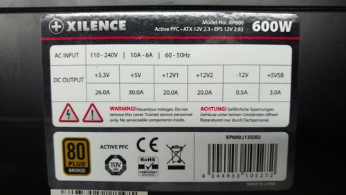 ✅Alimentation Pc ATX XILENCE XP600 600Watts - Picture 1 of 3