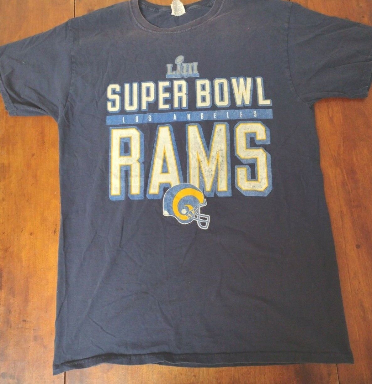 Los Angeles Rams Super Bowl LIII 2018 Team Spell Out NFL T Shirt Medium  Blue