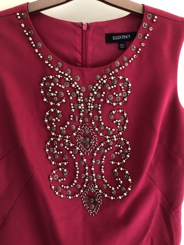 New Ellen Tracy Dark Pink Shift Dress Wedding Races Party Formal Size 10 Ch 36”