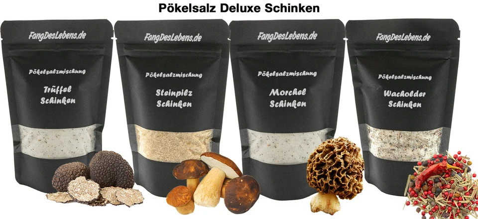 FANGDESLEBENS Pökelsalz Deluxe Schinken 300g, Premium, Trüffel, Steinpilz, Wacholder, Morchel