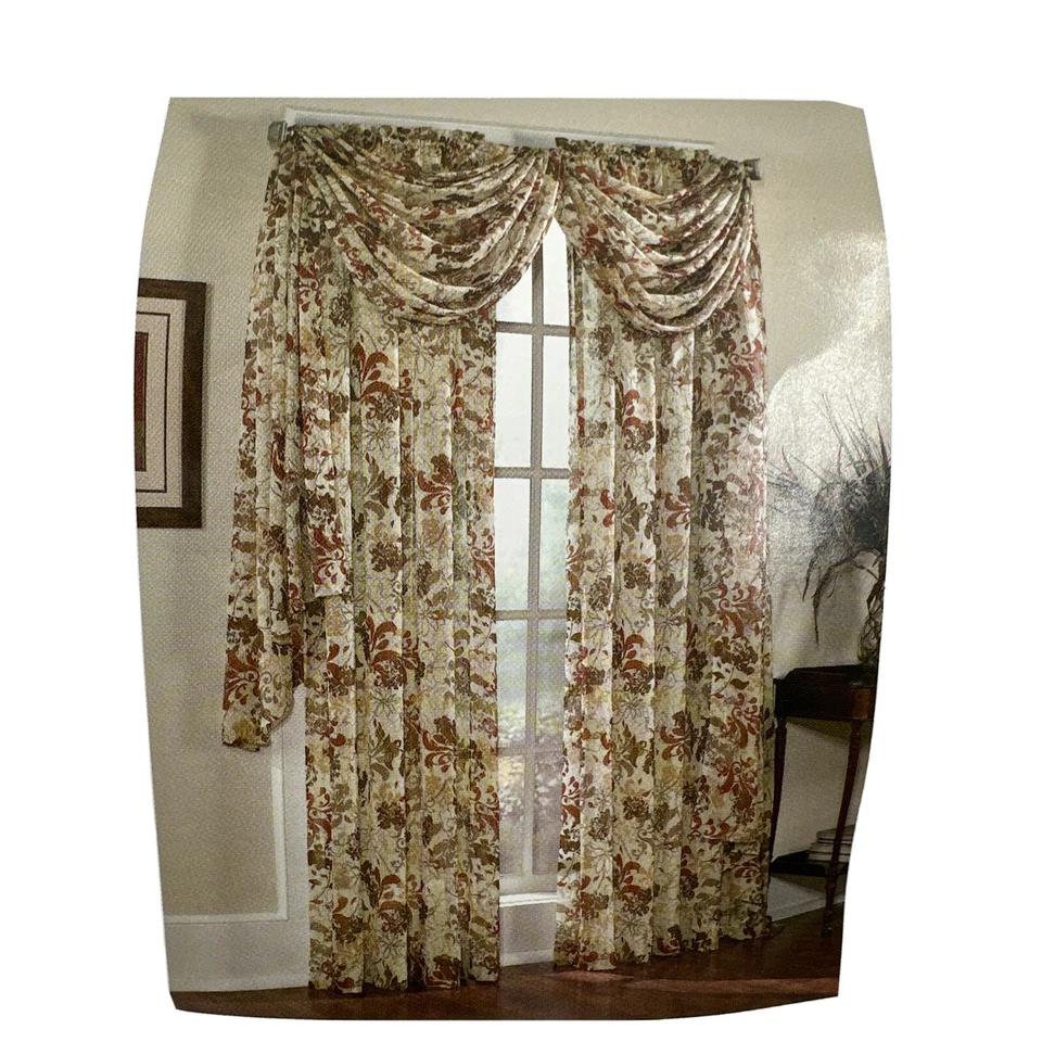 Panel de cortina de ventana transparente para toda la casa núcleo de casa floral marrón tostado 51x84 NUEVO Foto 2 de 4