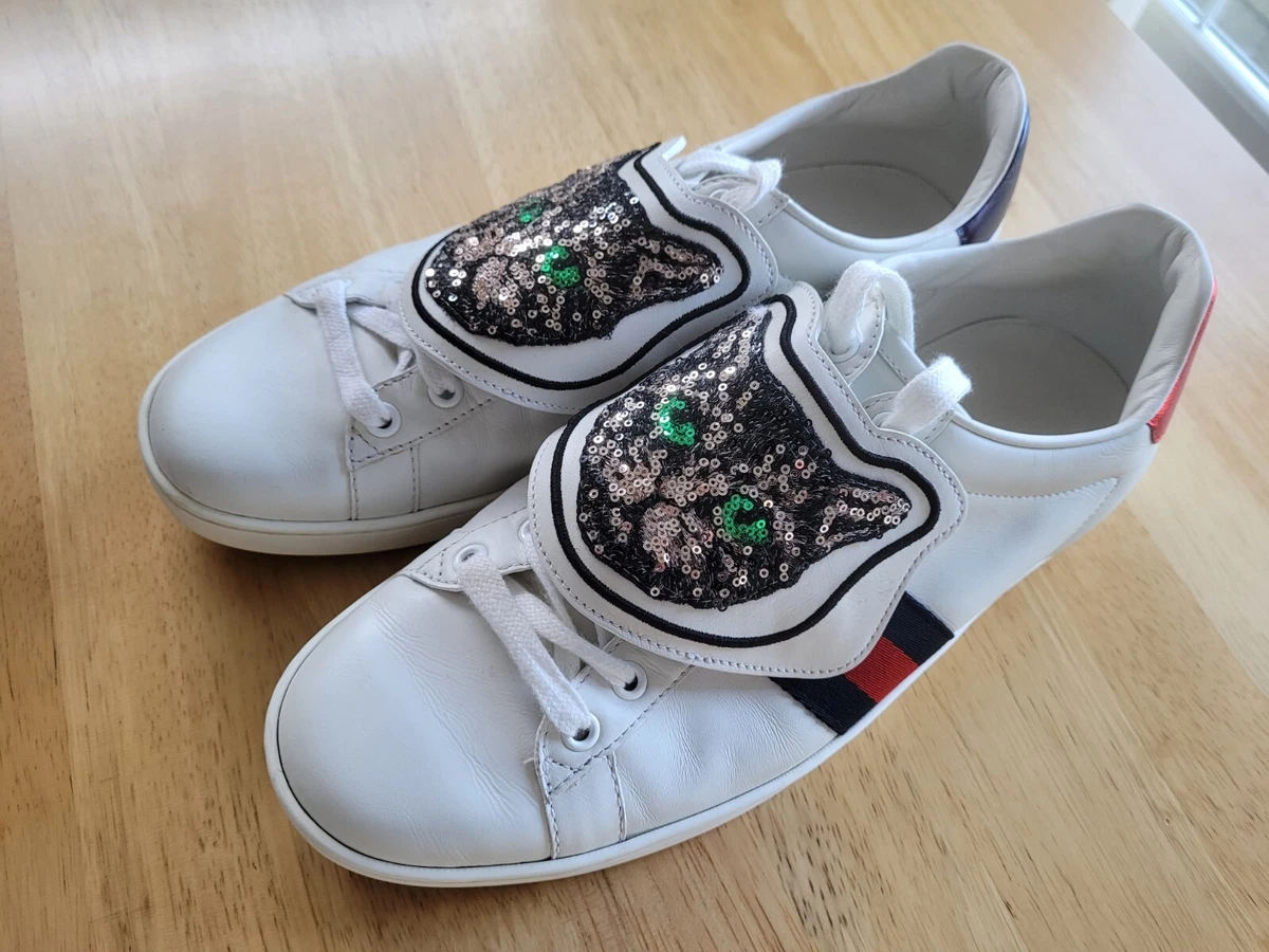 Gucci Ace Embroidered Leather Sneakers In White